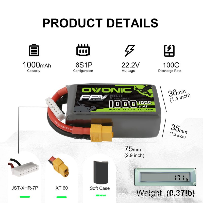 2 Baterias LiPo OVONIC 1000mAh - Drone Zll Rc avaliação e preço